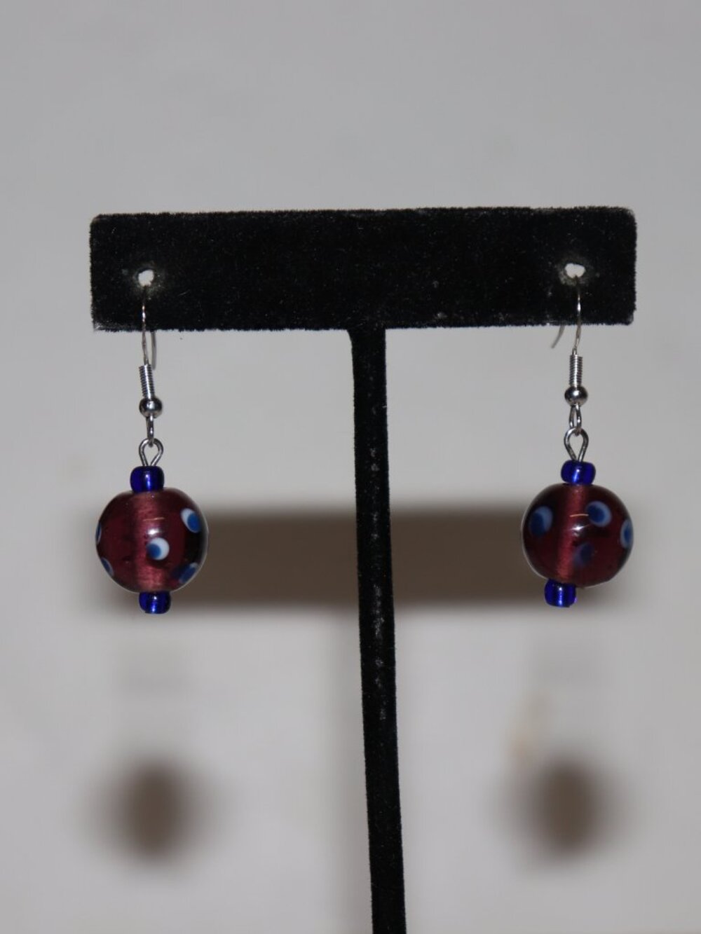 💜💙 Purple & Blue Glass Beaded Dangle Earrings · NWOT · 1.5"